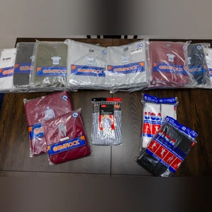 The $290 Shuffle package: coloured and white T-shirts, tube socks and boxers