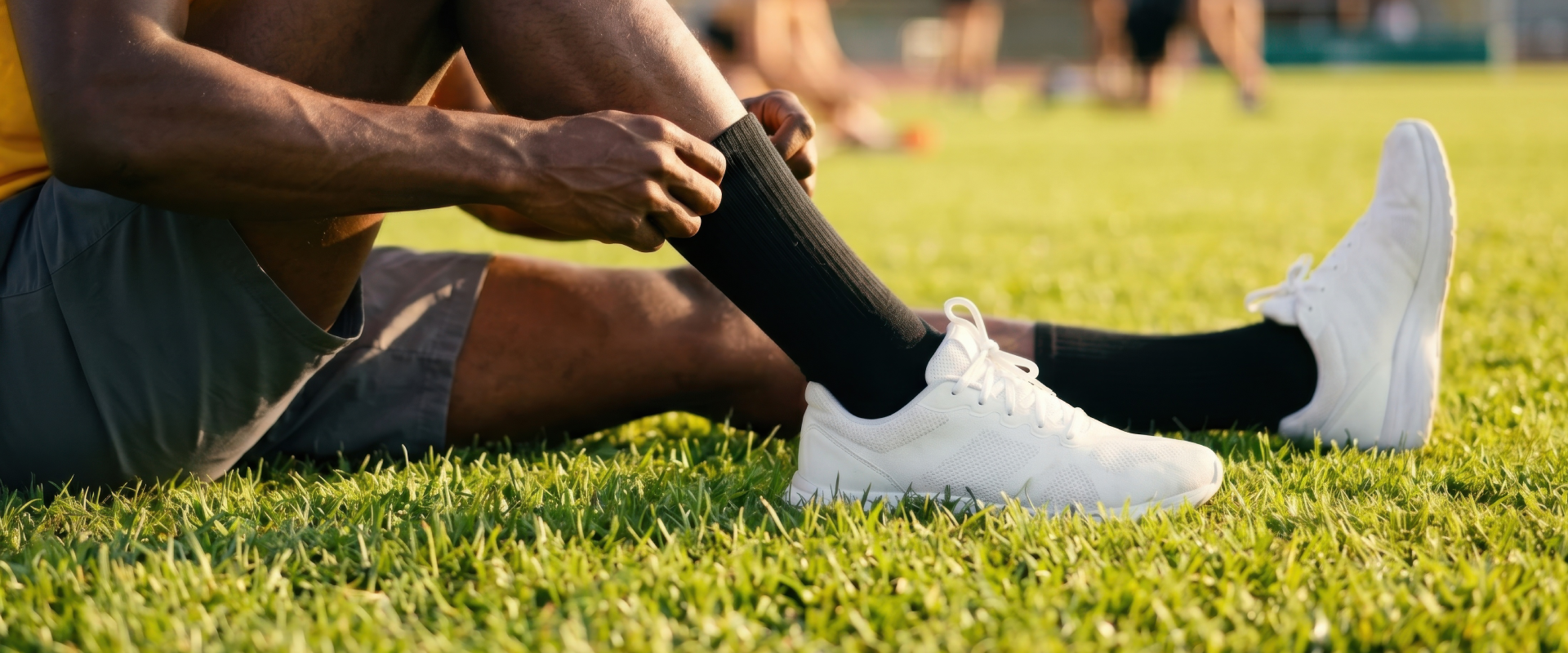 Man Putting On Socks Before Sports Outing